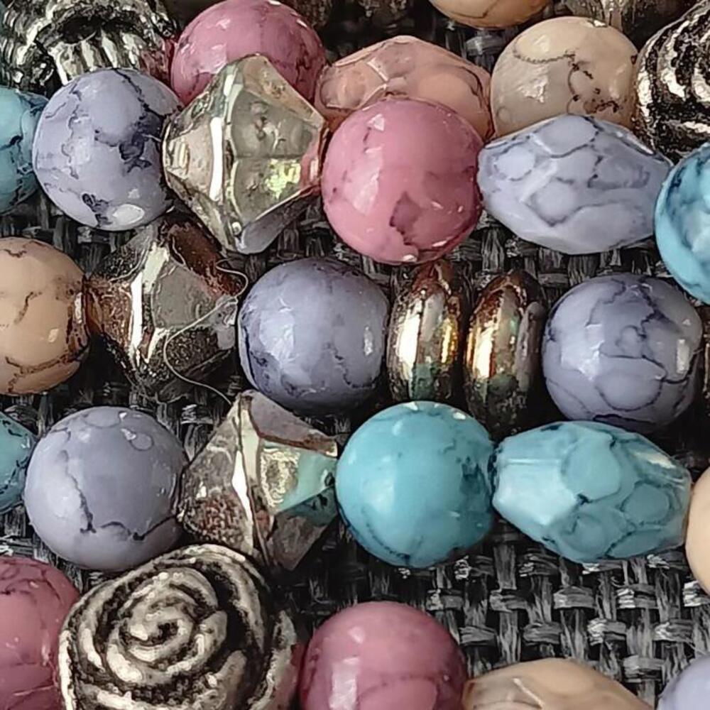 Multi-strand  Pastel Toned Natural Stone Beaded Necklace - Picture 9 of 9